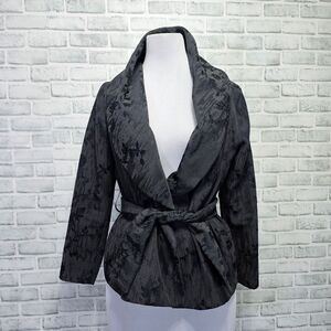 Louise ITALY Womens M Black‎ Jacquard Floral Open Front Wide Collar Jacket
